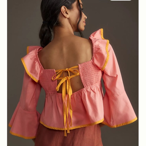 NWT Maeve Anthropologie Pink Square Neck Ruffle Babydoll Top Shirt Blouse XS - Picture 3 of 3